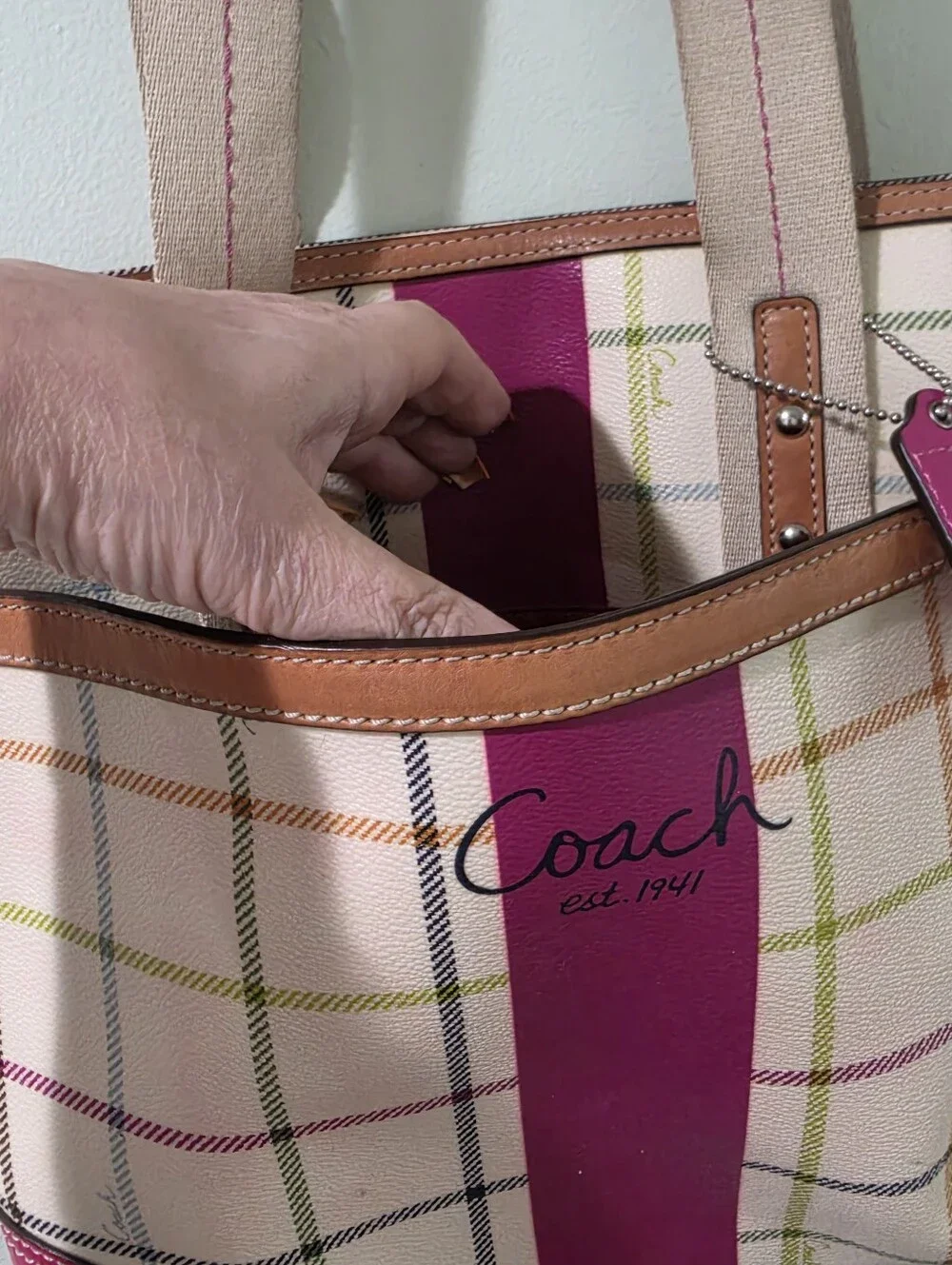 Coach Vintage Plaid Tote Bag in Raspberry Pink Plaid